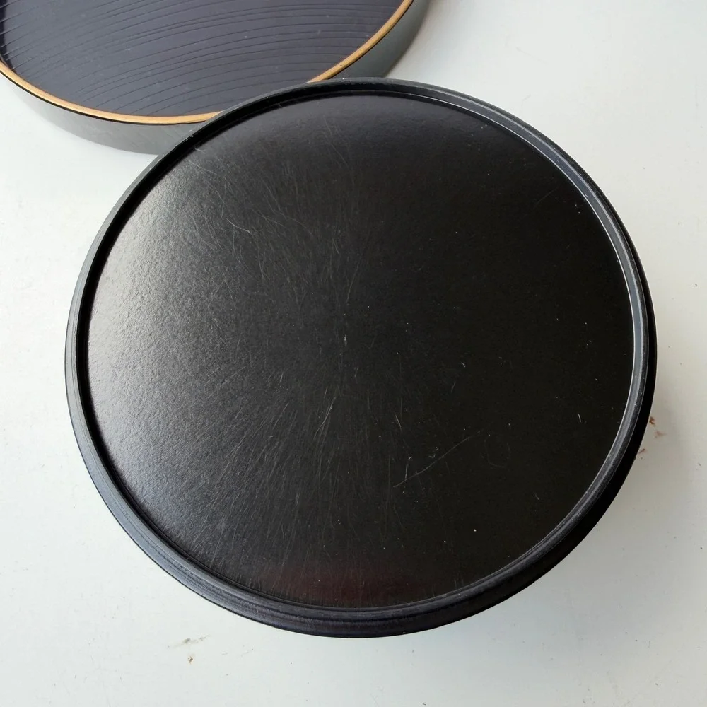 Set of 6 Vintage Japanese Style Black Lacquerware Round Serving Trays B-9